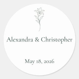 Minimal Floral Wedding Envelope Seal Classic Round