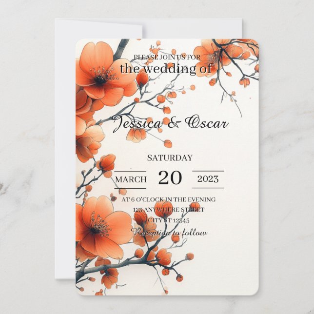 Minimal Floral Wedding Invitation Card (Front)