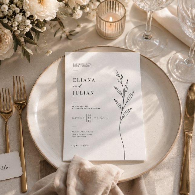 Minimal Floral Wedding Invitation Clean Modern  (Creator Uploaded)