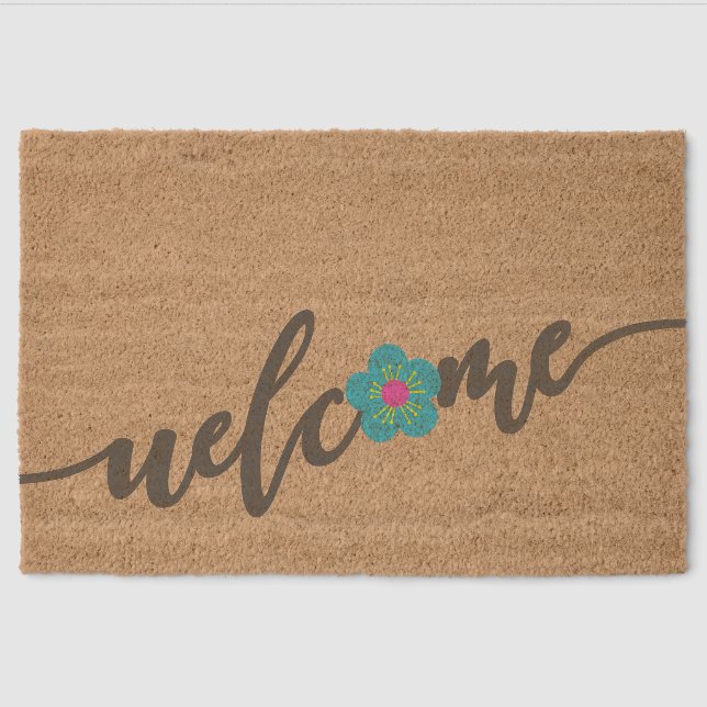 Minimal Floral Welcome Coir Mat (Front)