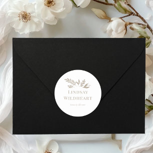 Minimal Floral White Botanical Classic Round Sticker