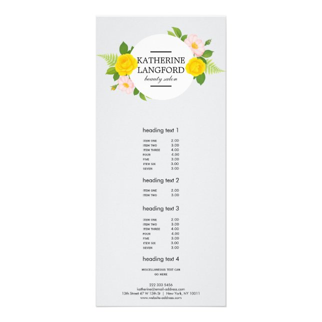Minimal Floral Wreath Beauty Salon Black Stiriped  Rack Card (Front)