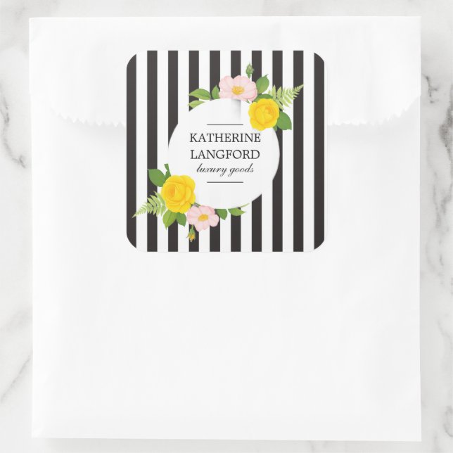 Minimal Floral Wreath Beauty Salon Striped Square Sticker (Bag)