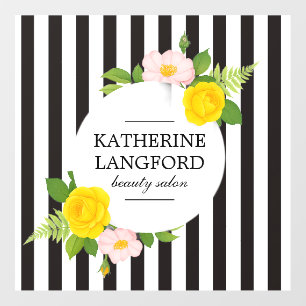 Minimal Floral Wreath Beauty Salon Striped Wall Decal