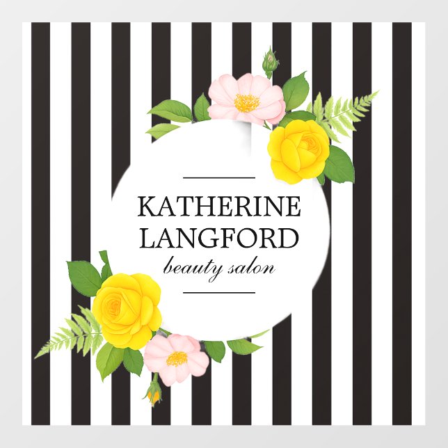 Minimal Floral Wreath Beauty Salon Striped Wall Decal (Front)