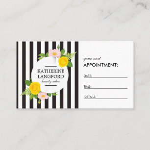 Minimal Floral Wreath Black Striped Salon Appointment Card
