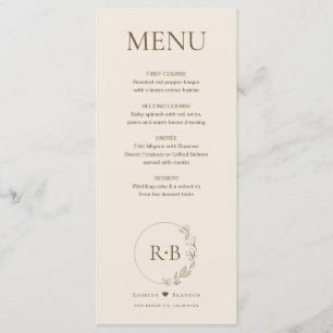 Minimal floral wreath earth tone monogram wedding menu