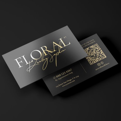 Minimal Florist Floral Designer Black Gold Foil Business Cards
