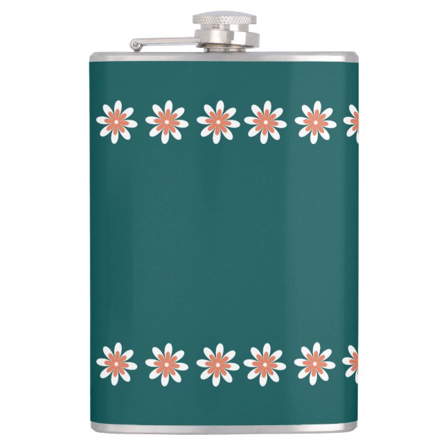 Minimal Flower Border Retro Deep Teal Flask (Front)