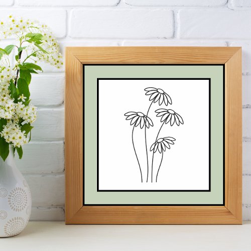 Minimal Flower Bundle Black Line Pale Green Border Poster