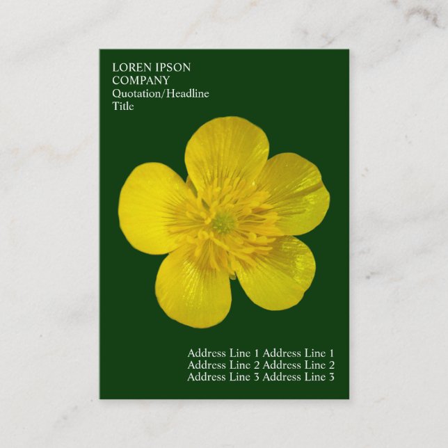 Minimal Flowers - Buttercup - Deep Green Business Card (Front)
