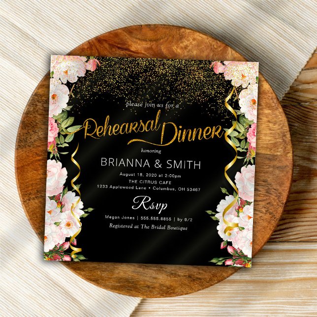 Minimal Flowers Calligraphy Rehearsal Dinner Invit Invitation (Creator Uploaded)