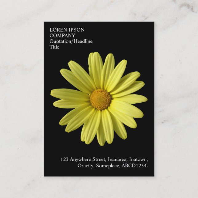 Minimal Flowers - Yellow Daisy - Black Business Card (Front)