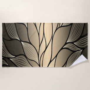minimal flowing golden colors, fauna leaves design beach towel