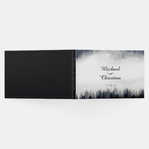 Minimal foggy spruce forest nature wedding guest book
