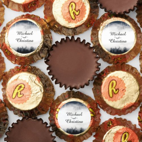 Minimal foggy spruce forest nature wedding reeses peanut butter cups