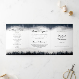 Minimal foggy spruce forest nature wedding Tri-Fold program