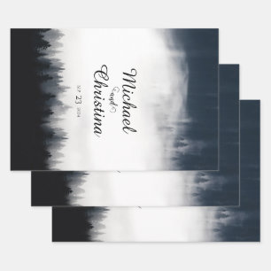 Minimal foggy spruce forest nature wedding wrapping paper sheets
