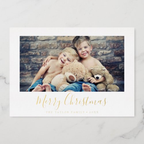 Minimal Foil Christmas Year In Review Landscape Foil Holiday Card