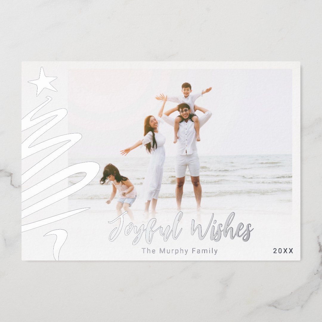 Minimal Foil Family Beach Christmas Photo Card