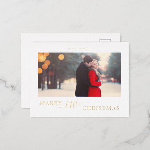Minimal Foil Marry Little Christmas Save the Date Foil Holiday Postcard