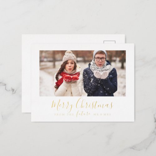 Minimal Foil Merry Christmas Save the Date Photo Foil Holiday Postcard