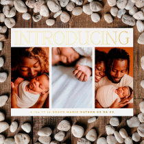 minimal foil photo collage baby birth announcement