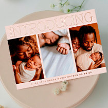 minimal foil photo collage baby birth announcement