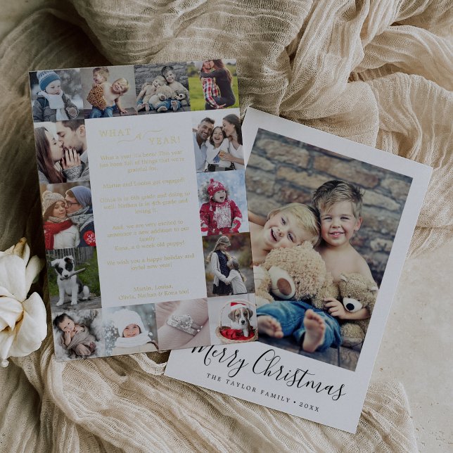 Minimal Foil What A Year Photo Collage Christmas Holiday Card (Creator Uploaded)