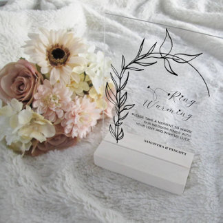 Minimal Foliage Arch Rings Warming Wedding Acrylic Sign
