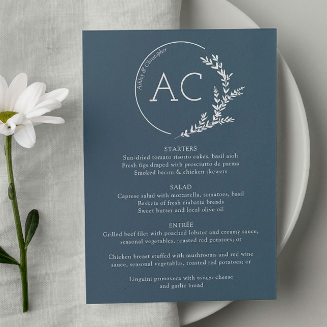 Minimal Foliage Frame Slate Gray Wedding Reception Menu (Creator Uploaded)