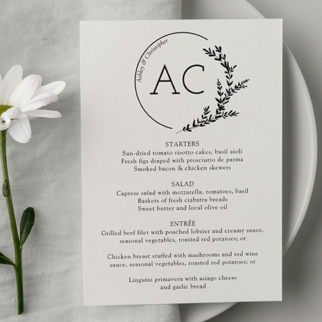 Minimal Foliage Frame Soft White Wedding Reception Menu (Creator Uploaded)