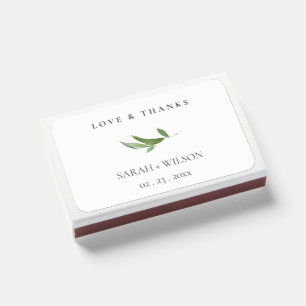 Minimal Foliage Greenery Wedding Love & Thanks Matchboxes