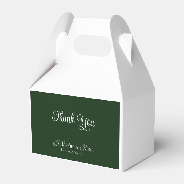 Minimal Forest Green and White Wedding Favor Boxes (Front Side)