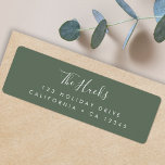 Minimal Forest Green Scandi Return Address Label<br><div class="desc">A stylish modern holiday return address label with a handwritten script font for your family name in white with a forest green feature color in a 'scandi' scandinavian design style. The name and address can be easily customized for a personal touch. A trendy, minimalist and contemporary design to stand out...</div>
