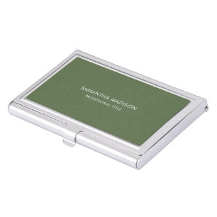 Minimal Forest Green Tones Linen Burlap Fabric  Business Card Case