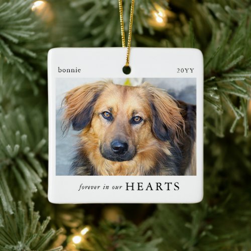 Minimal Forever in our Hearts Dog Photo Keepsake Ceramic Ornament