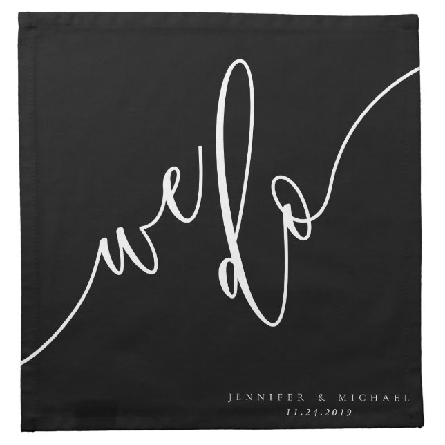 Minimal Formal Black Modern Lettering Wedding Cloth Napkin (Front)