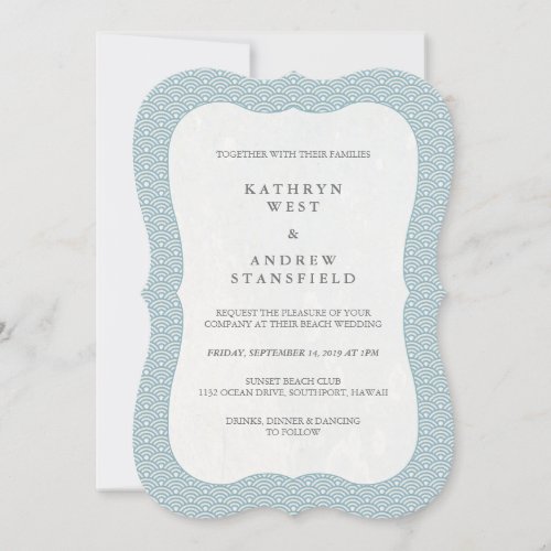Minimal Formal Blue  White Wave Pattern Wedding Invitation