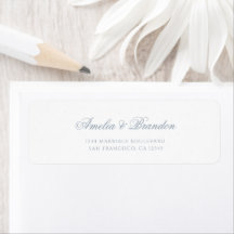 Minimal Formal Dusty Blue Script Wedding Address