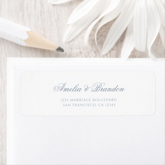 Minimal Formal Dusty Blue Script Wedding Address Label (Insitu)