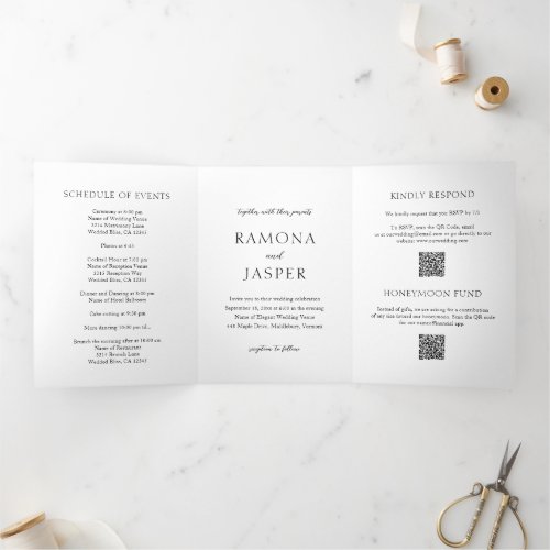 Minimal Formal Elegant QR Code Modern Wedding Tri_Fold Invitation