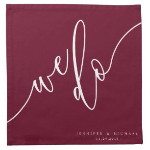 Minimal Formal Modern Lettering Wedding burgundy Cloth Napkin
