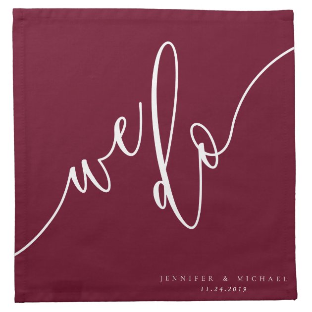 Minimal Formal Modern Lettering Wedding burgundy Cloth Napkin