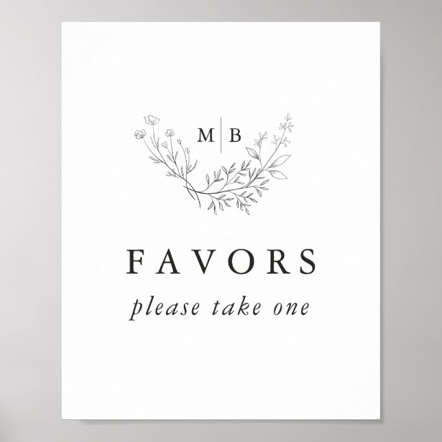 Minimal Formal Monogram Wedding Favors Sign (Front)