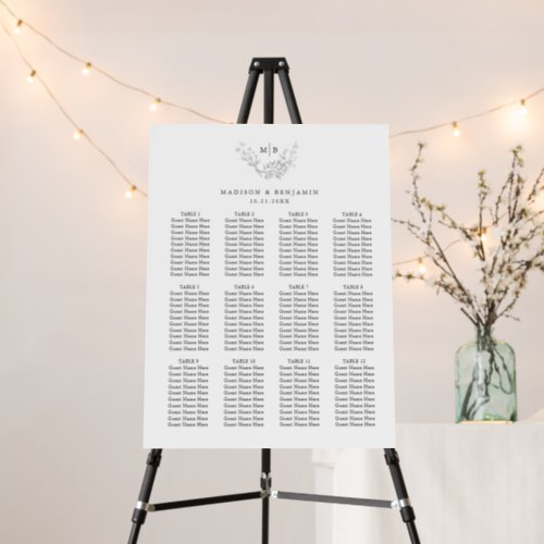 Minimal Formal Monogram Wedding Seating Chart Foam Board