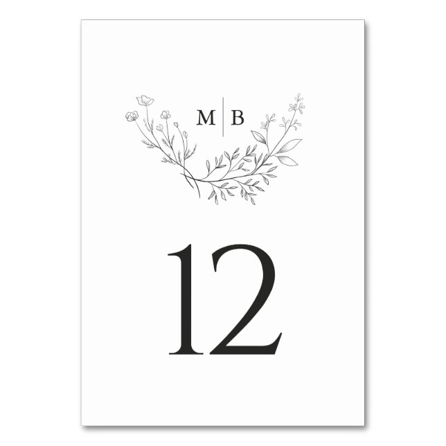 Minimal Formal Monogram Wedding Table Number (Front)