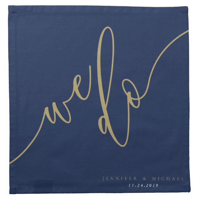 Minimal Formal Navy Gold Modern Lettering Wedding Cloth Napkin