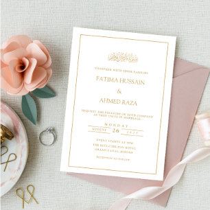 Minimal Formal Script Gold Border Muslim Wedding Invitation