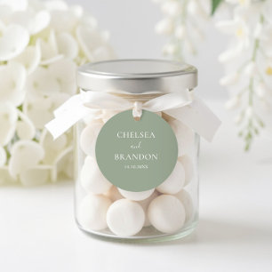 Minimal Formal Script Rustic Sage Green Wedding Classic Round Sticker